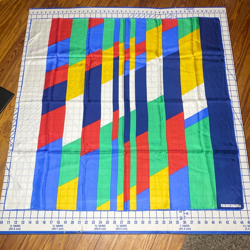 Vintage Marja Kurki Hand-rolled Scarf 35”x35” multicolored